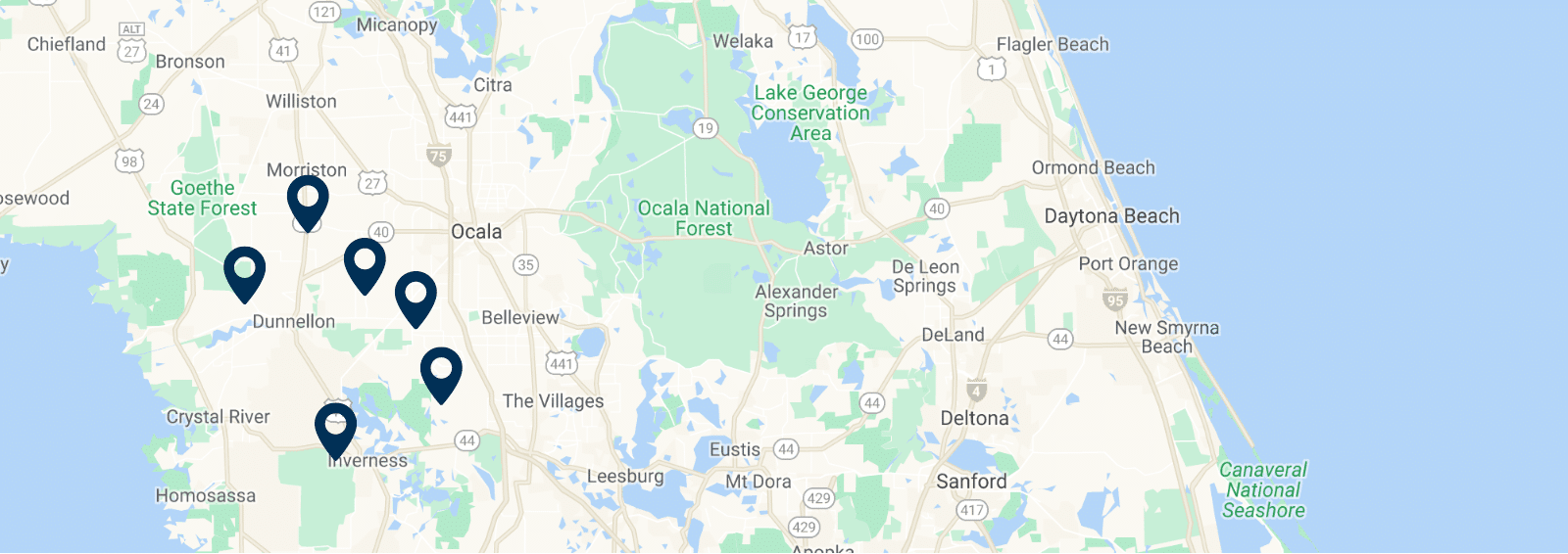 <?php Map of Brannen Bank locations in Florida